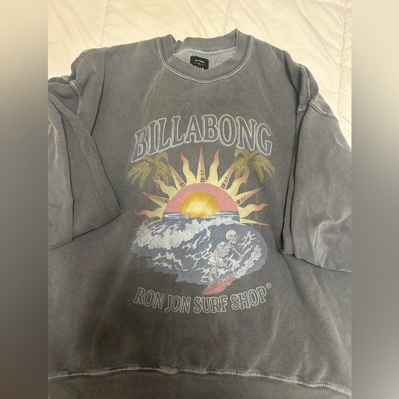 Billabong Tops - Billabong Gray Vintage Inspired Dancing Skeleton Graphic Crewneck Sweatshirt